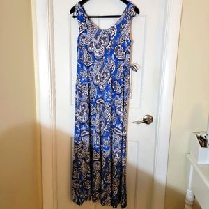COPY - Cynthia Rowley Blue Gray/White Printed Long Dress.S.
